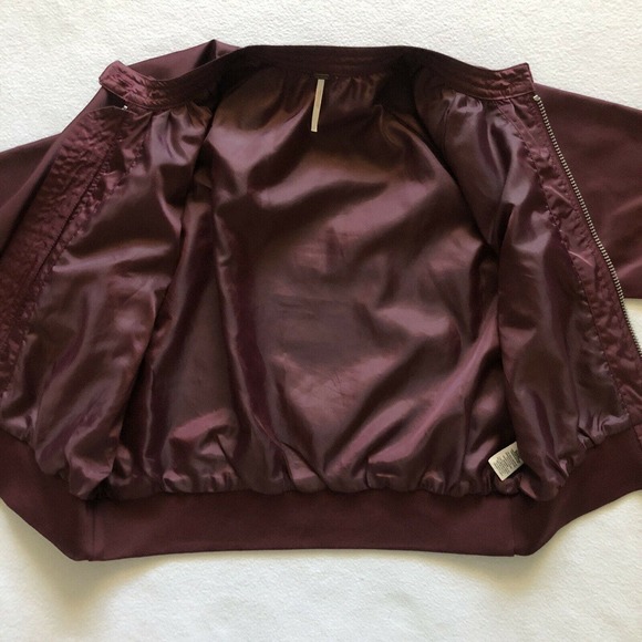 Free People Women Satin Midnight Bomber Full Zip Jacket Maroon Burgundy Red S - Picture 6 of 12